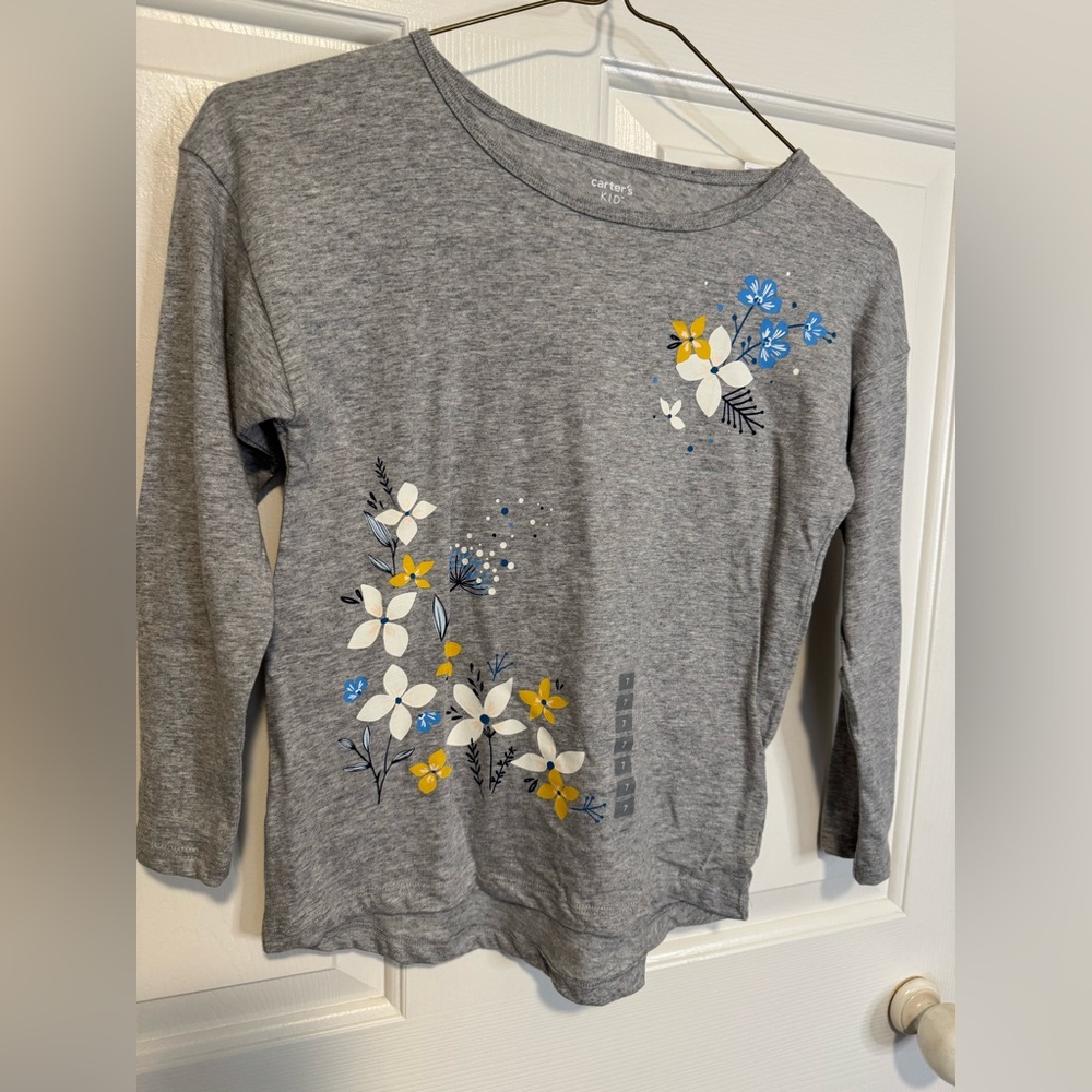 Carter's Gray Long Sleeve Tee with Blue and Yellow Floral Accents